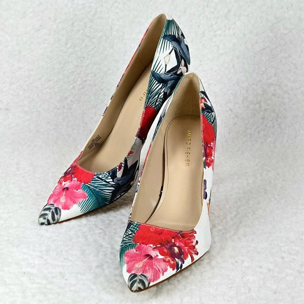 Marc Fisher Darren Tropical Floral Pumps Pointed Toe Stiletto Heels 8M Resort